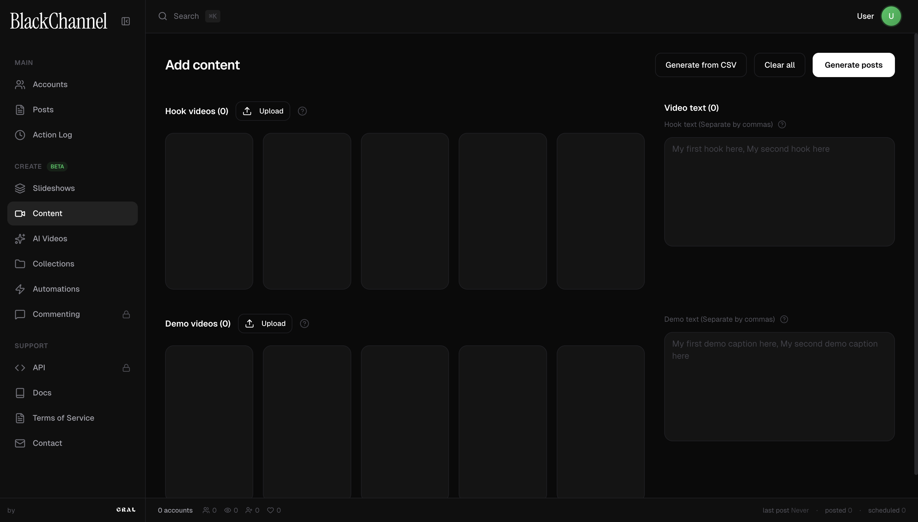Blackchannel content generation